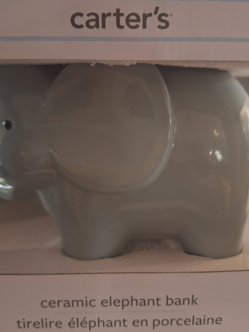 NEW in Box Carter's Gray Ceramic Elephant Bank